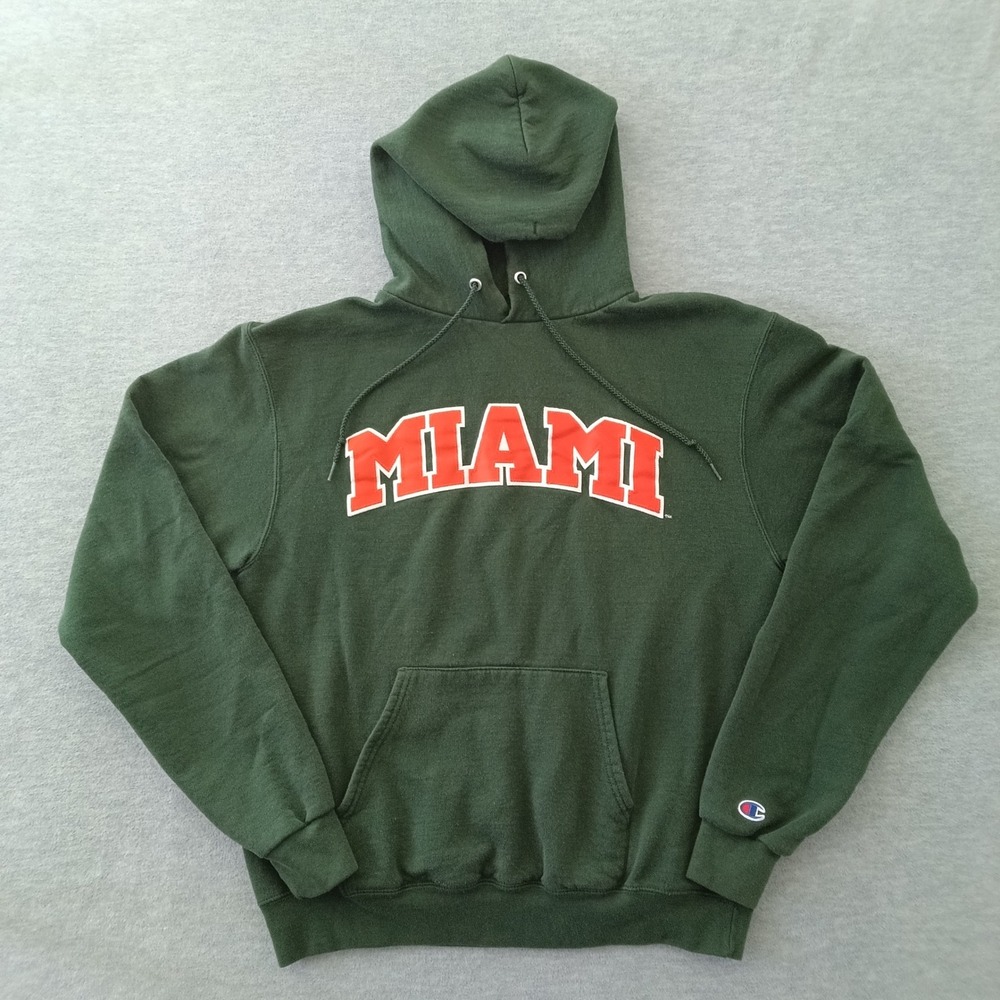 Champion Miami Hoodie Mens Medium Green Authentic Athleticwear Pullover Hoodie
